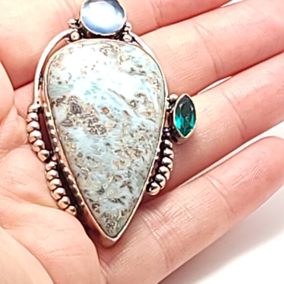 Majestic Larimar & Gem Accent Pendant (2.5") with 18" Necklace - Picture 6 of 11